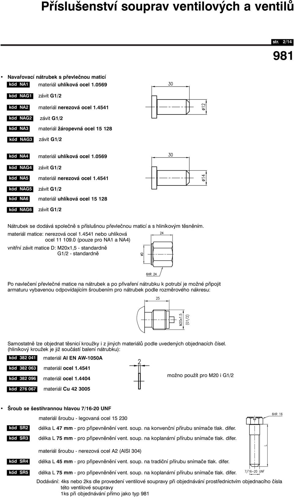 4541 kód NAG5 závit G1/2 kód NA6 materiál uhlíková ocel 15 128 kód NAG6 závit G1/2 Nátrubek se dodává společně s příslušnou převlečnou maticí a s hliníkovým těsněním. materiál matice: nerezová ocel 1.