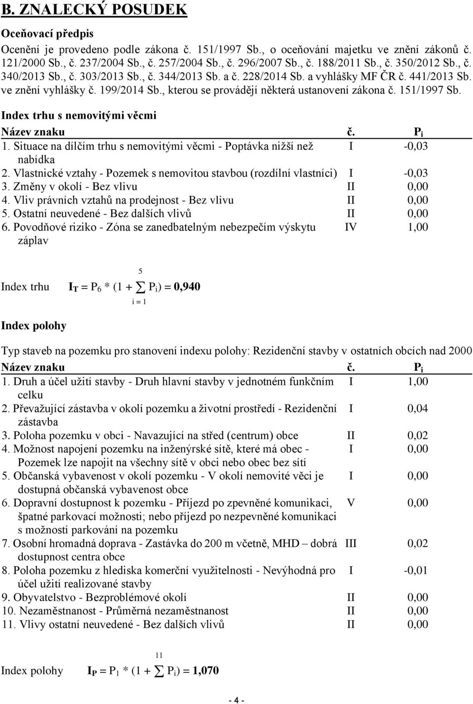 , kterou se provádějí některá ustanovení zákona č. 151/1997 Sb. Index trhu s nemovitými věcmi Název znaku č. P i 1. Situace na dílčím trhu s nemovitými věcmi - Poptávka nižší než I -0,03 nabídka 2.