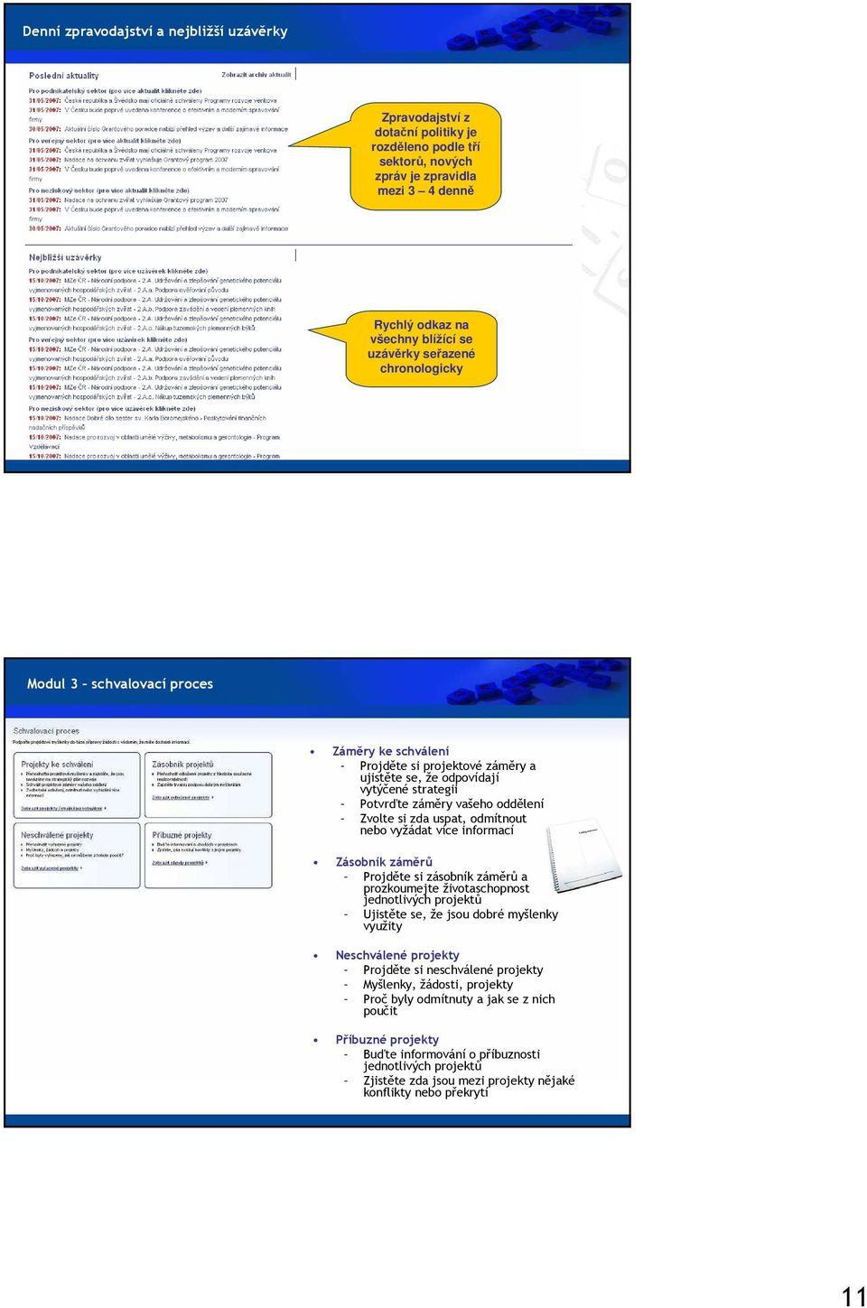 odmítnout bo vyžádat více informací Zásobník záměrů Projděte si zásobník záměrů a prozkoumejte životaschopnost jednotlivých projektů Ujistěte se, že jsou dobré myšlenky využity Neschválené projekty