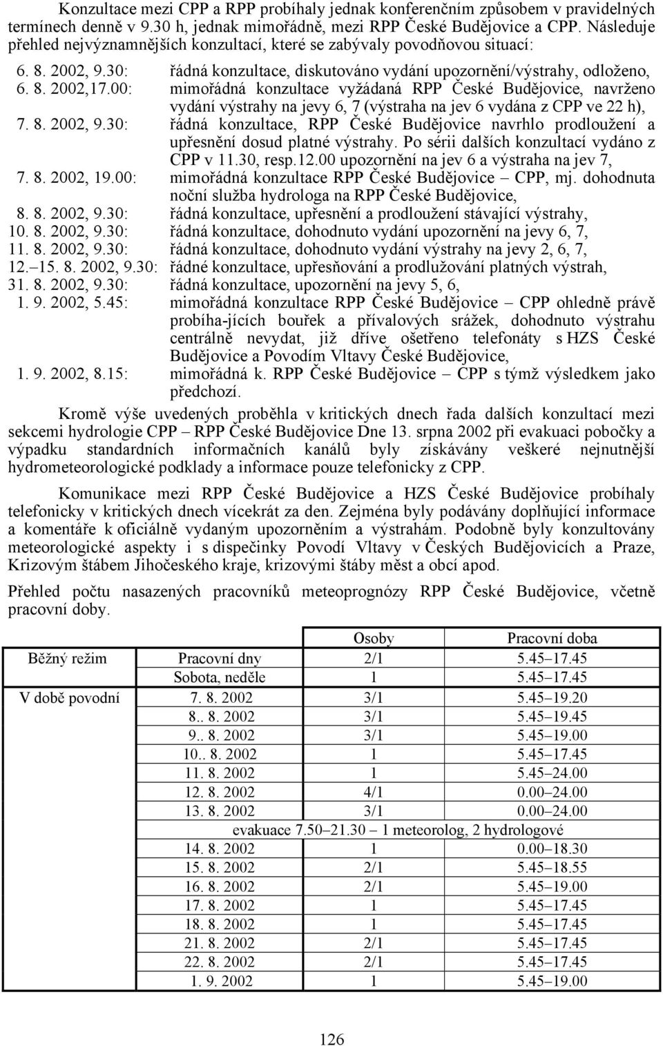00: mimořádná konzultace vyžádaná RPP České Budějovice, navrženo vydání výstrahy na jevy 6, 7 (výstraha na jev 6 vydána z CPP ve 22 h), 7. 8. 2002, 9.