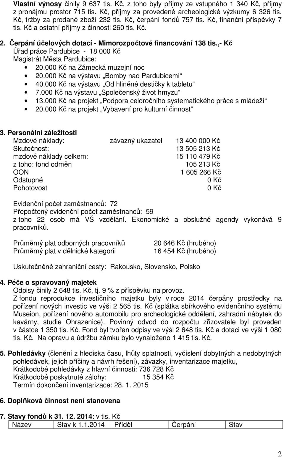 ,- Kč Úřad práce Pardubice - 18 00 Magistrát Města Pardubice: 20.00 na Zámecká muzejní noc 20.00 na výstavu Bomby nad Pardubicemi 40.00 na výstavu Od hliněné destičky k tabletu 7.