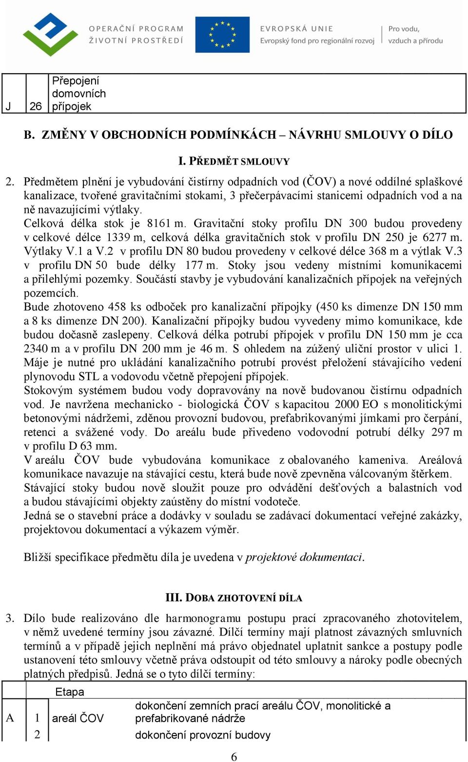 Celková délka stok je 8161 m. Gravitační stoky profilu DN 300 budou provedeny v celkové délce 1339 m, celková délka gravitačních stok v profilu DN 250 je 6277 m. Výtlaky V.1 a V.