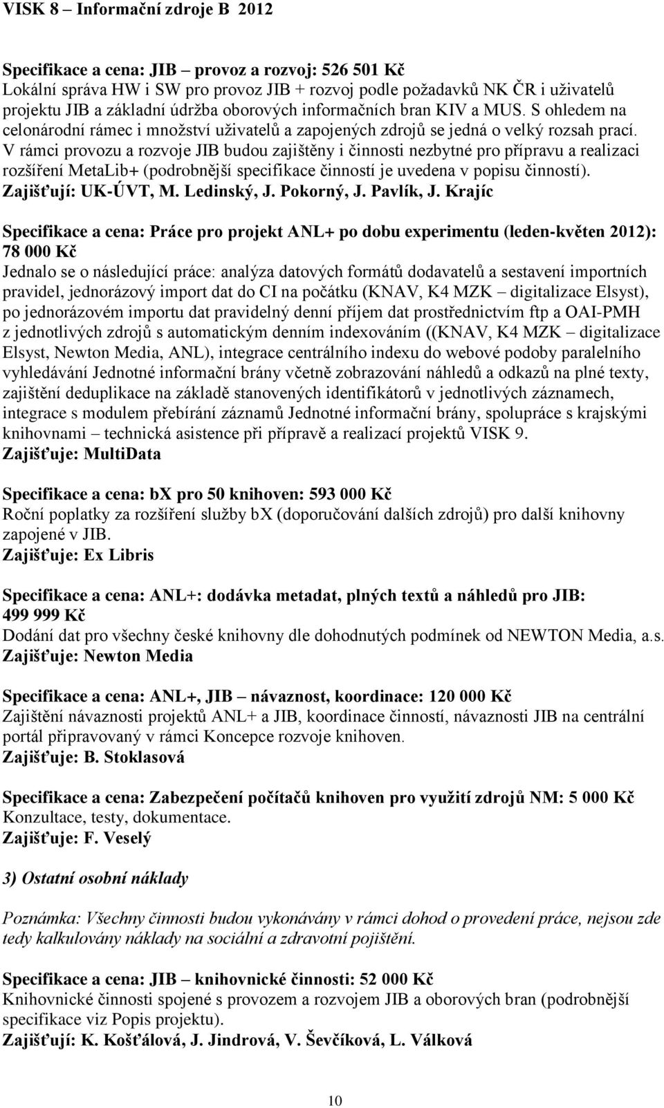 V rámci provozu a rozvoje JIB budou zajištěny i činnosti nezbytné pro přípravu a realizaci rozšíření MetaLib+ (podrobnější specifikace činností je uvedena v popisu činností). Zajišťují: UK-ÚVT, M.