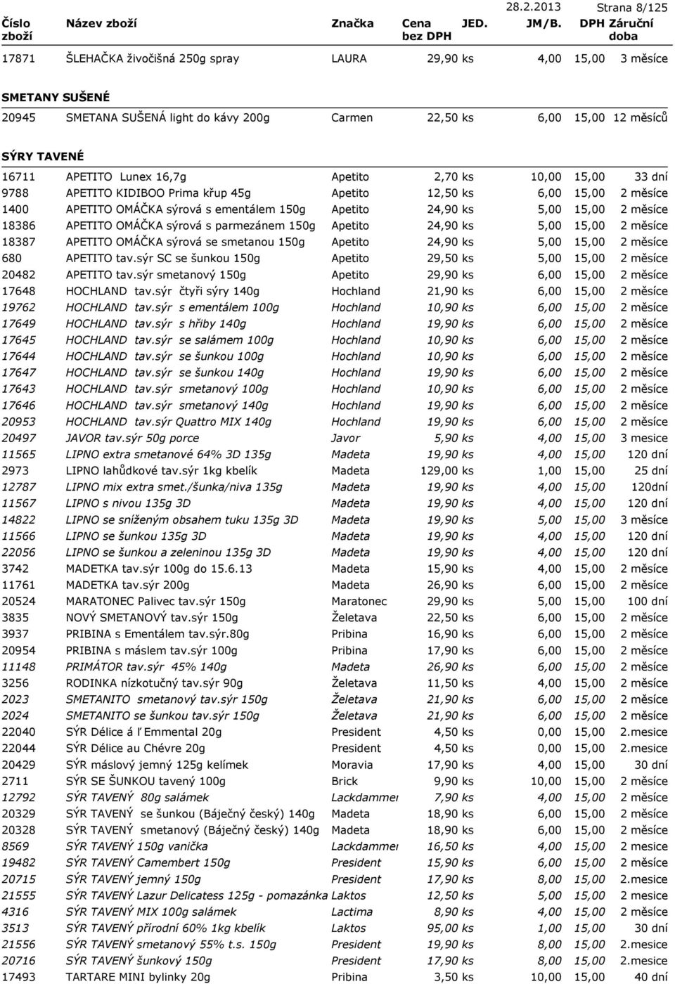 24,90 ks 5,00 18387 APETITO OMÁČKA sýrová se smetanou 150g Apetito 24,90 ks 5,00 680 APETITO tav.sýr SC se šunkou 150g Apetito 29,50 ks 5,00 20482 APETITO tav.