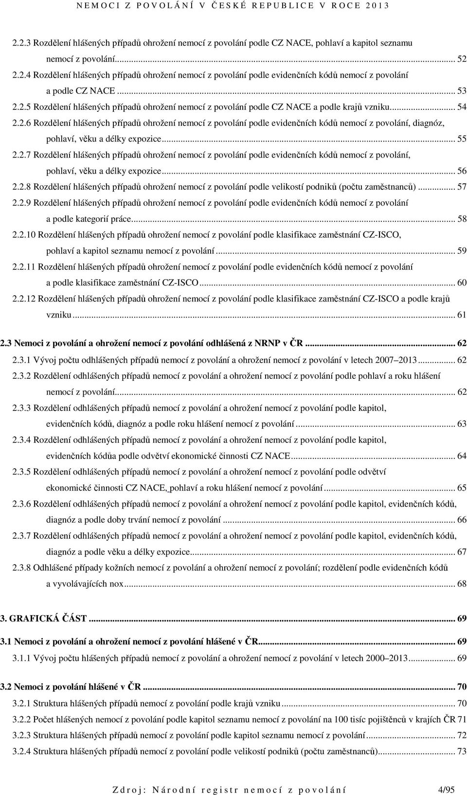 .. 55 2.2.7 Rozdělení hlášených případů ohrožení nemocí z povolání podle evidenčních kódů nemocí z povolání, pohlaví, věku a délky expozice... 56 2.2.8 Rozdělení hlášených případů ohrožení nemocí z povolání podle velikostí podniků (počtu zaměstnanců).