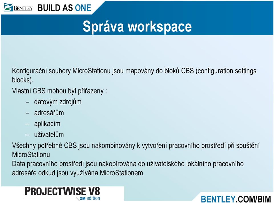 Vlastní CBS mohou být přiřazeny : datovým zdrojům adresářům aplikacím uživatelům Všechny potřebné CBS