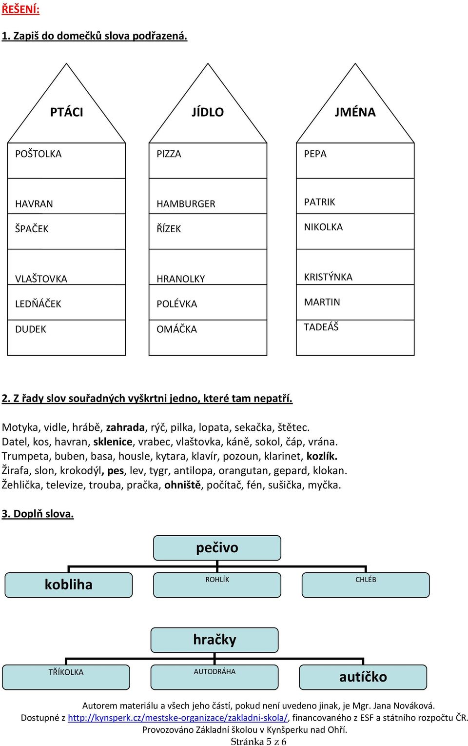 Z řady slov souřadných vyškrtni jedno, které tam nepatří. Motyka, vidle, hrábě, zahrada, rýč, pilka, lopata, sekačka, štětec.