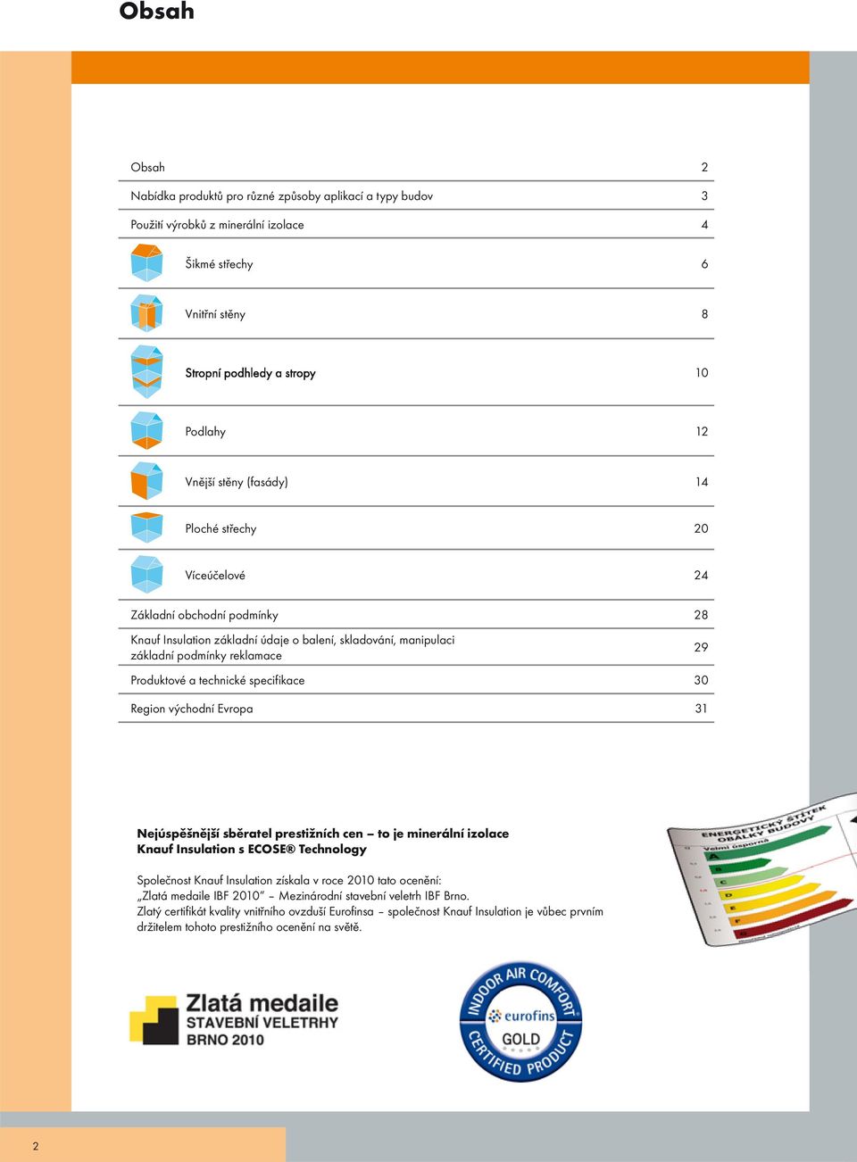 egion východní Evropa 31 Nejúspěšnější sběratel prestižních cen to je minerální izolace Knauf Insulation s ECOSE Technology Společnost Knauf Insulation získala v roce 2010 tato ocenění: Zlatá