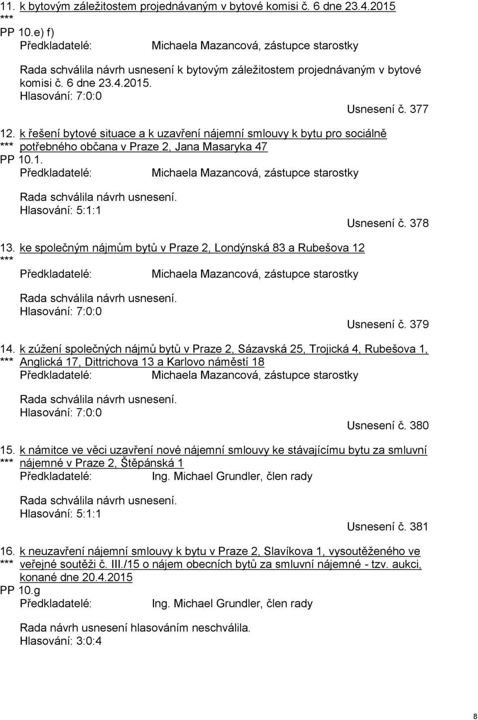 k řešení bytové situace a k uzavření nájemní smlouvy k bytu pro sociálně *** potřebného občana v Praze 2, Jana Masaryka 47 PP 10