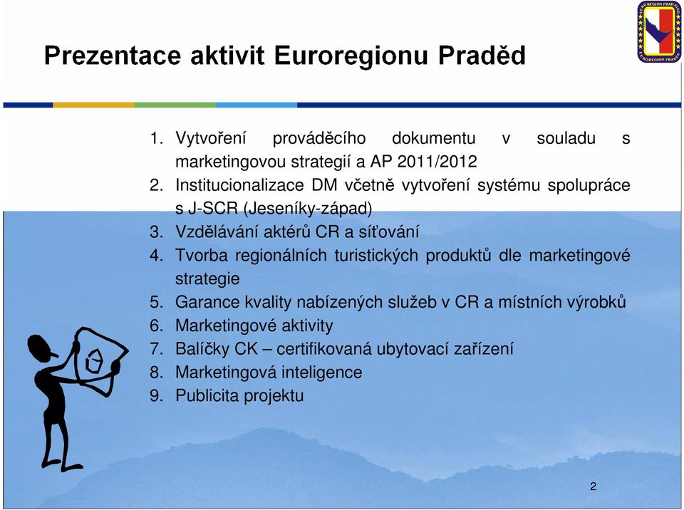 Vzdělávání aktérů CR a síťování 4. Tvorba regionálních turistických produktů dle marketingové strategie 5.