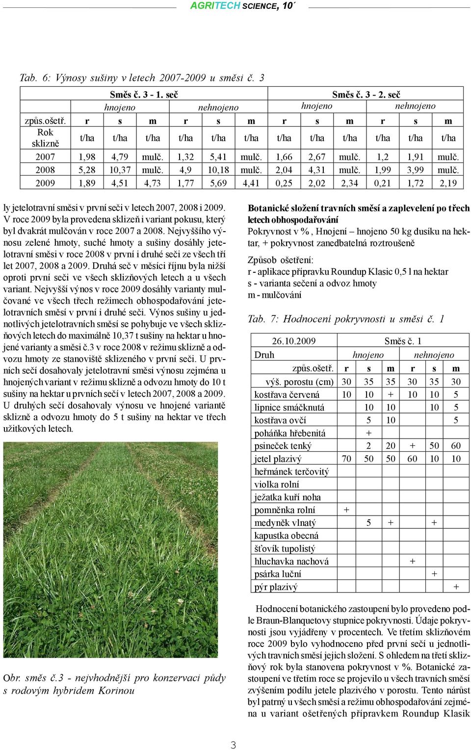 V roce 2009 byla provedena sklizeň i variant pokusu, který byl dvakrát mulčován v roce 2007 a 2008.