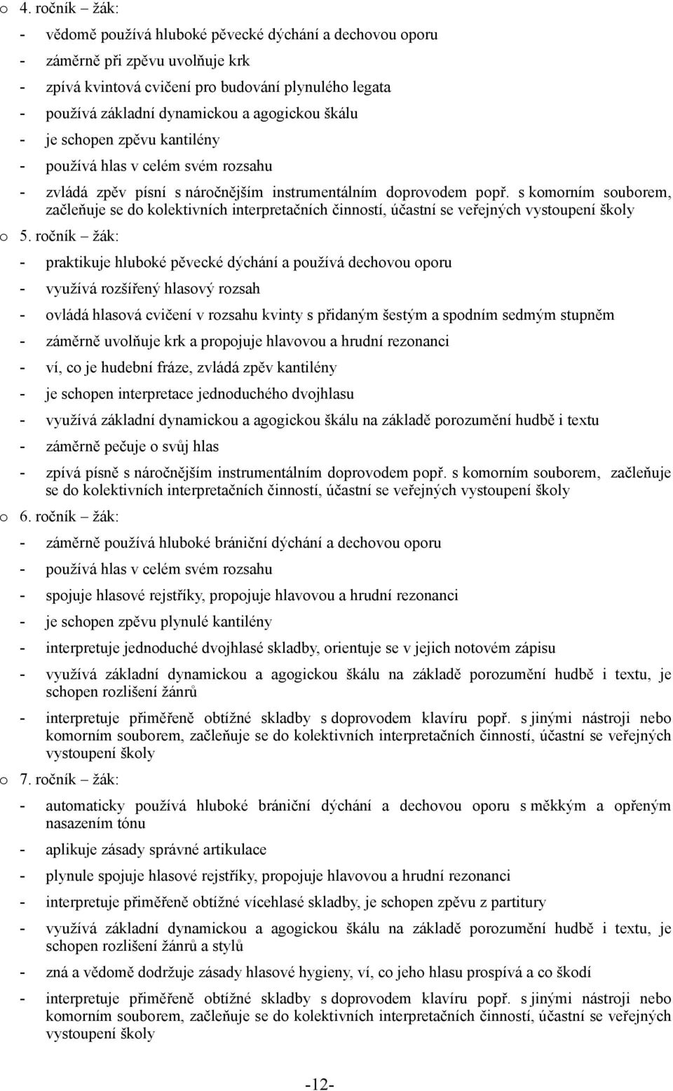 s komorním souborem, začleňuje se do kolektivních interpretačních činností, účastní se veřejných vystoupení školy o 5.