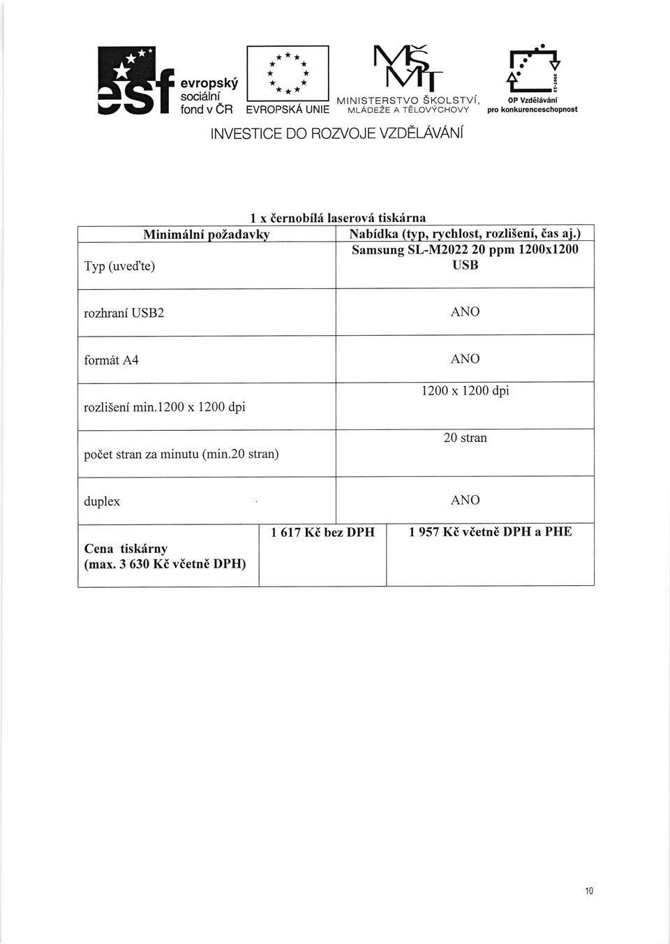 rozli5eni, ias ai.) Samsung SL-M2022 20 ppm 1200x1200 USB rozftani USB2 ANO form6t.a.4 rozli5eni min.