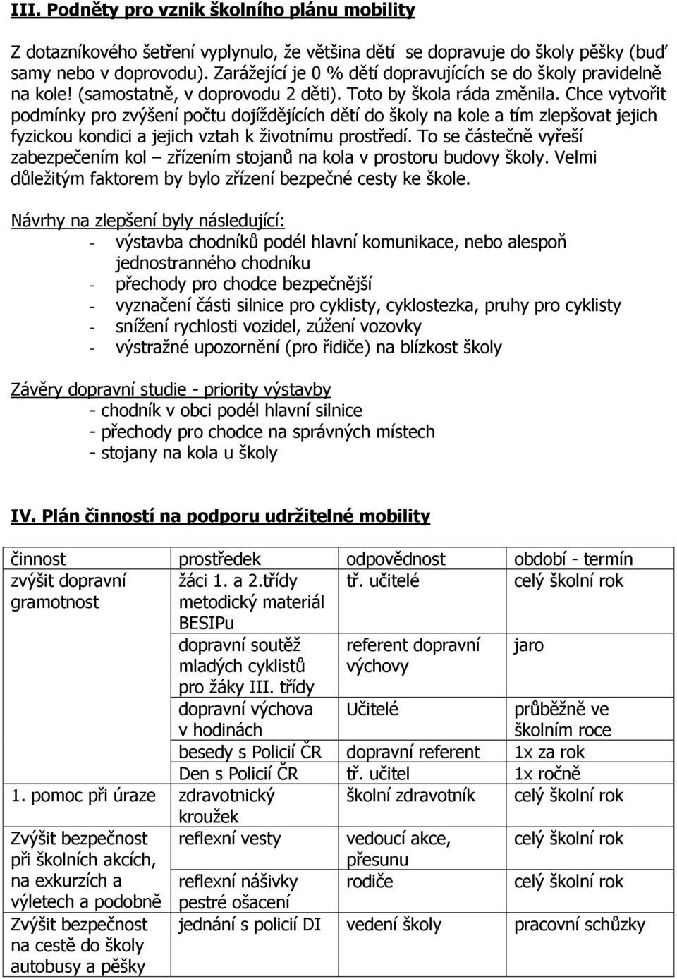 Chce vytvořit podmínky pro zvýšení počtu dojíždějících dětí do školy na kole a tím zlepšovat jejich fyzickou kondici a jejich vztah k životnímu prostředí.