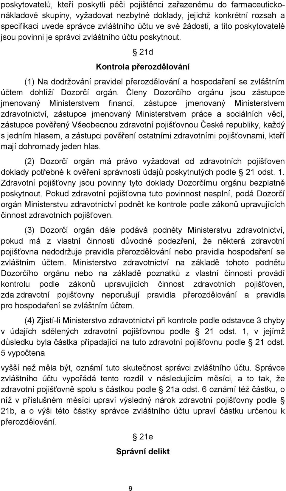 21d Kontrola přerozdělování (1) Na dodržování pravidel přerozdělování a hospodaření se zvláštním účtem dohlíží Dozorčí orgán.