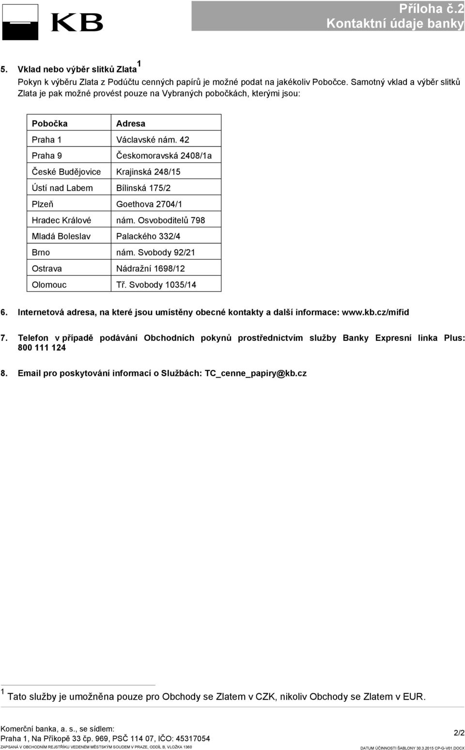 42 Praha 9 Českomoravská 2408/1a České Budějovice Krajinská 248/15 Ústí nad Labem Bílinská 175/2 Plzeň Goethova 2704/1 Hradec Králové nám. Osvoboditelů 798 Mladá Boleslav Palackého 332/4 Brno nám.