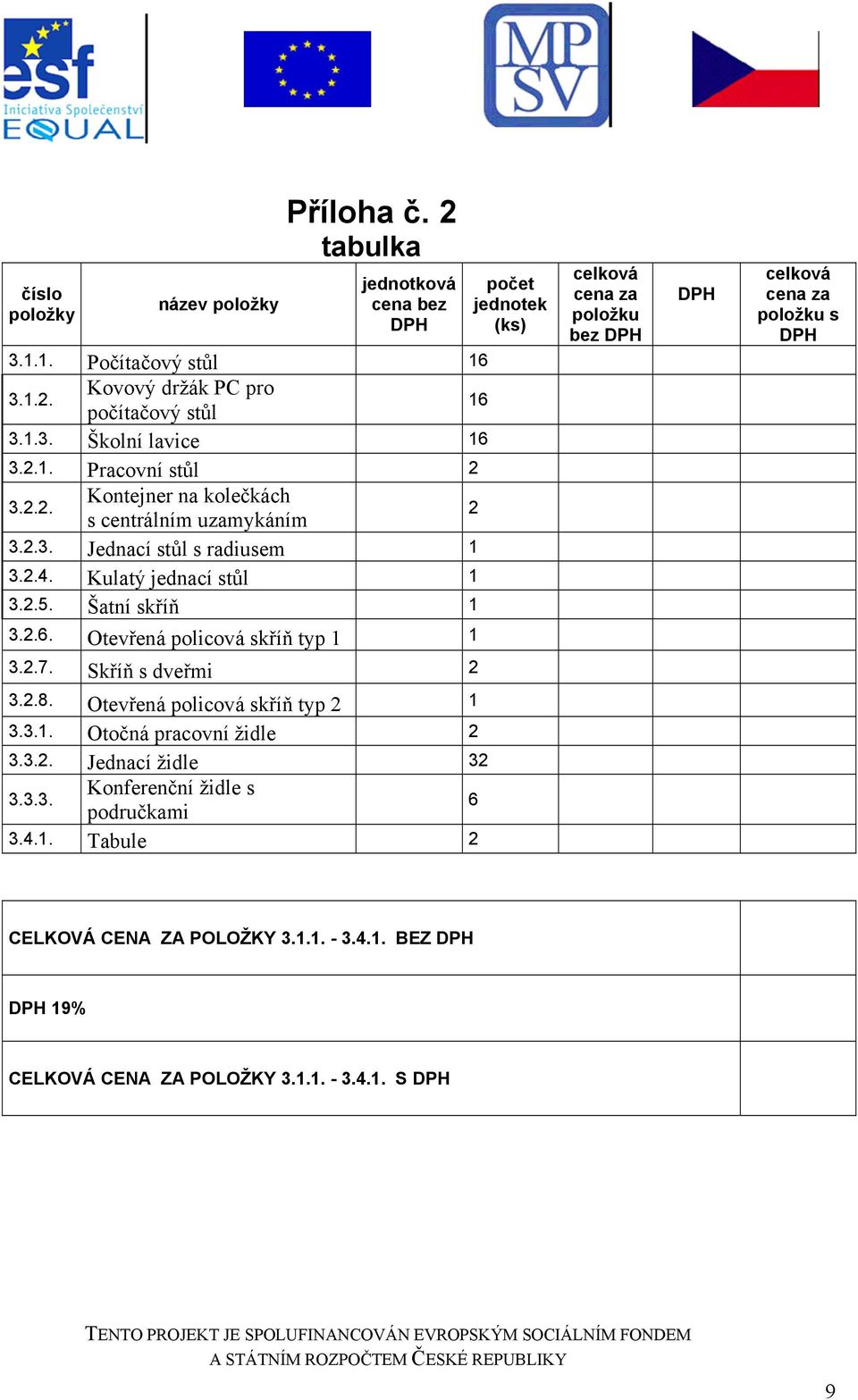 Otevřená policová skříň typ 1 1 3.2.7. Skříň s dveřmi 2 3.2.8. Otevřená policová skříň typ 2 1 3.3.1. Otočná pracovní židle 2 3.3.2. Jednací židle 32 3.3.3. Konferenční židle s područkami 6 3.