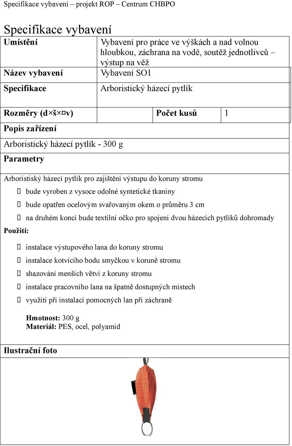 průměru 3 cm na druhém konci bude textilní očko pro spojení dvou házecích pytlíků dohromady instalace výstupového lana do koruny stromu instalace kotvícího bodu smyčkou v koruně stromu