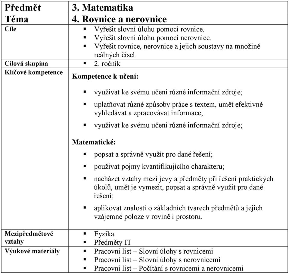 ročník využívat ke svému učení různé informační zdroje; uplatňovat různé způsoby práce s textem, umět efektivně vyhledávat a zpracovávat informace; využívat ke svému učení různé informační zdroje;