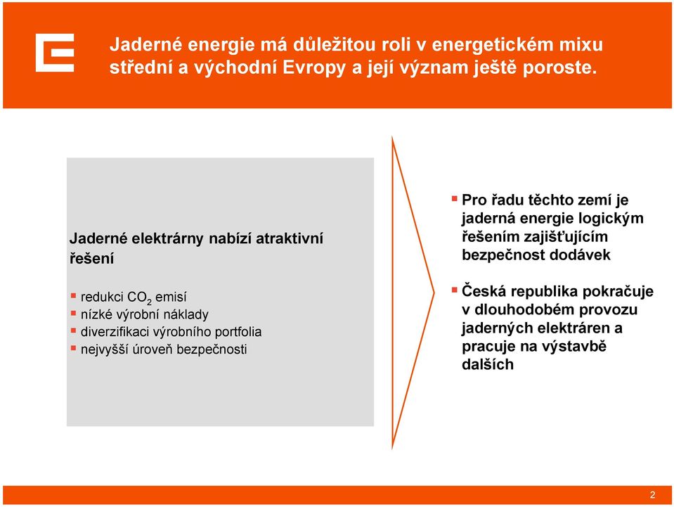 portfolia nejvyšší úroveň bezpečnosti Pro řadu těchto zemí je jaderná energie logickým řešením zajišťujícím