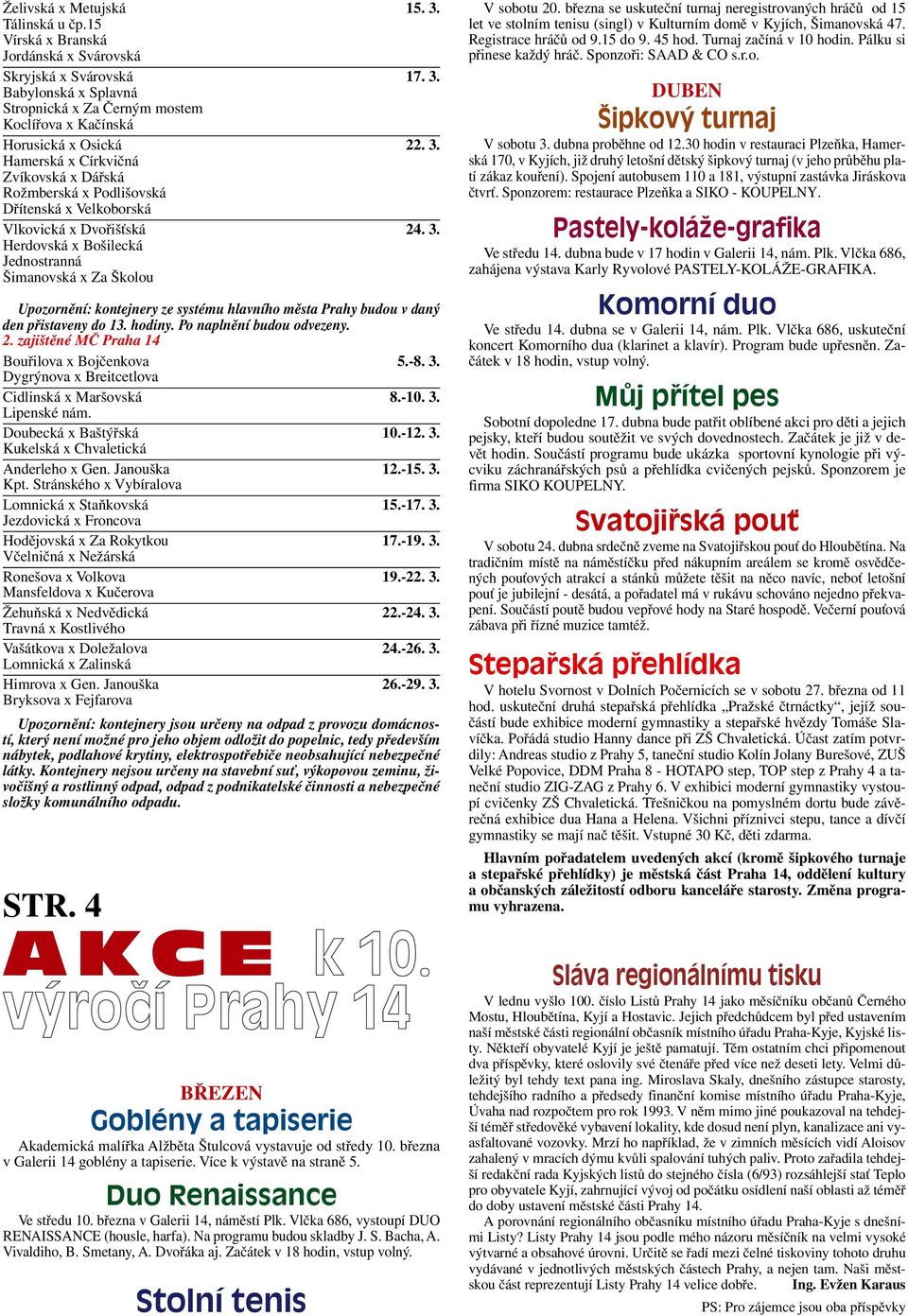 Herdovská x Bošilecká Jednostranná Šimanovská x Za Školou Upozornění: kontejnery ze systému hlavního města Prahy budou v daný den přistaveny do 13. hodiny. Po naplnění budou odvezeny. 2.
