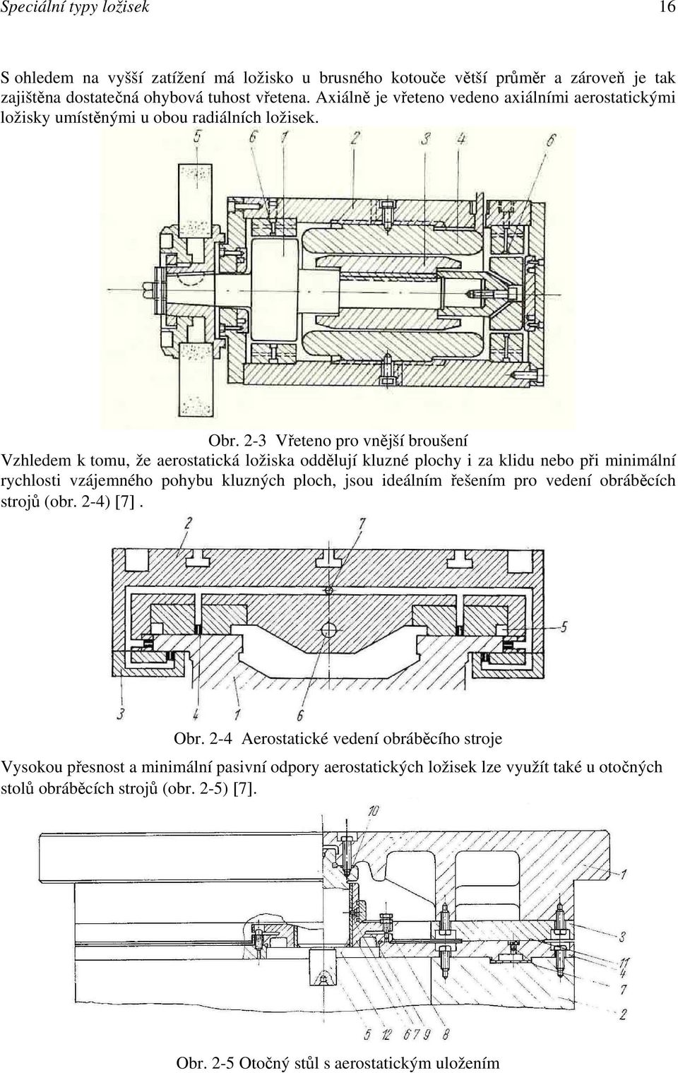 2-3 Vřeteno pro vnější broušení Vzhledem k tomu, že aerostatická ložiska oddělují kluzné plochy i za klidu nebo při minimální rychlosti vzájemného pohybu kluzných ploch, jsou