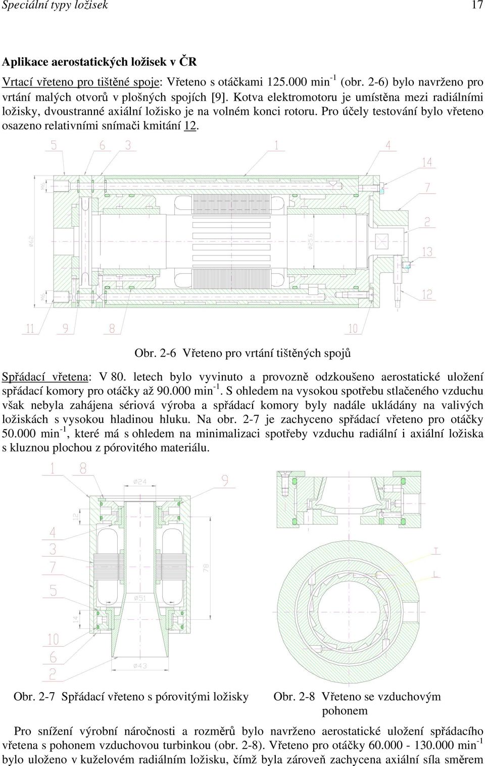 Pro účely testování bylo vřeteno osazeno relativními snímači kmitání 12. Obr. 2-6 Vřeteno pro vrtání tištěných spojů Spřádací vřetena: V 80.