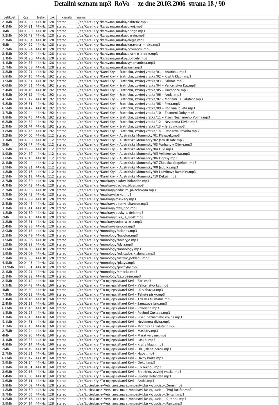 3Mb 00:02:34 44KHz 128 stereo./cz/karel Kryl/karavana_mraku/elegie.mp3 4Mb 00:04:22 44KHz 128 stereo./cz/karel Kryl/karavana_mraku/karavana_mraku.mp3 2.2Mb 00:02:24 44KHz 128 stereo.