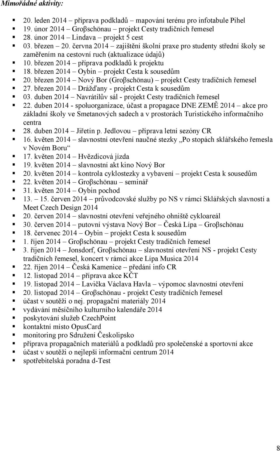 březen 2014 Oybin projekt Cesta k sousedům 20. březen 2014 Nový Bor (Groβschönau) projekt Cesty tradičních řemesel 27. březen 2014 Drážďany - projekt Cesta k sousedům 03.
