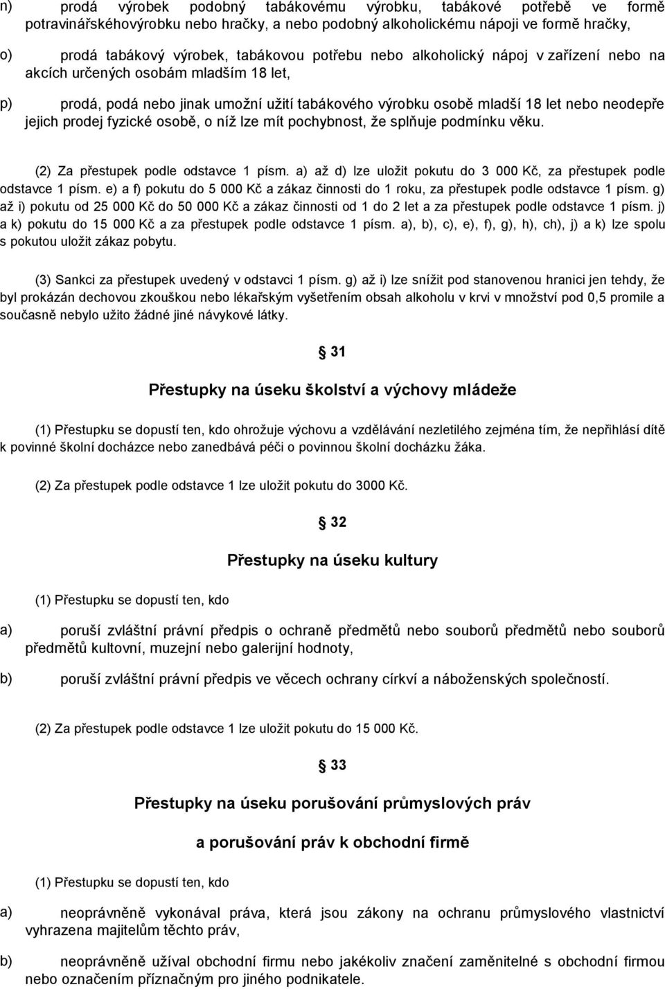 fyzické osobě, o níž lze mít pochybnost, že splňuje podmínku věku. (2) Za přestupek podle odstavce 1 písm. a) až d) lze uložit pokutu do 3 000 Kč, za přestupek podle odstavce 1 písm.