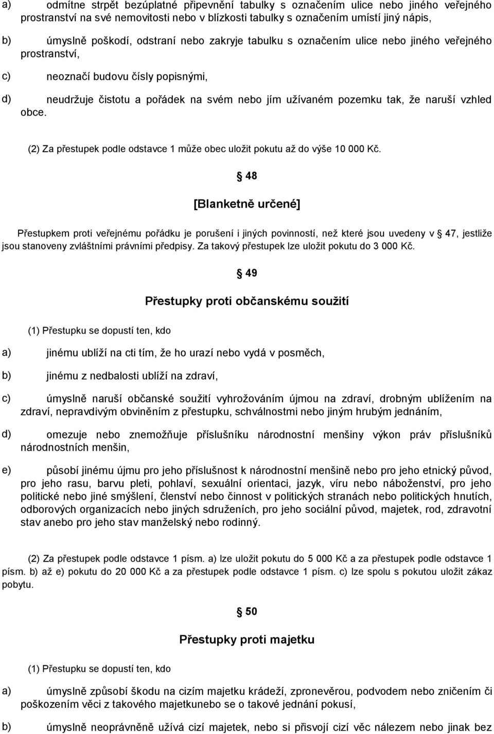 vzhled obce. (2) Za přestupek podle odstavce 1 může obec uložit pokutu až do výše 10 000 Kč.