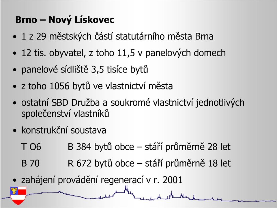 vlastnictví města ostatní SBD Družba a soukromé vlastnictví jednotlivých společenství vlastníků