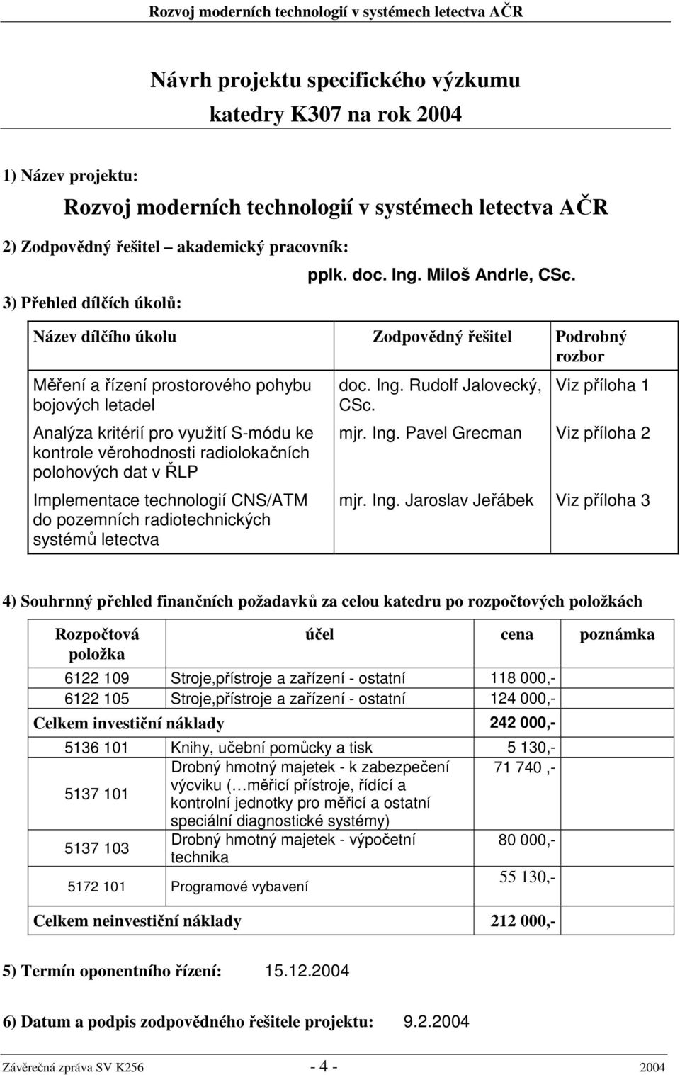 Název dílčího úkolu Zodpovědný řešitel Podrobný rozbor Měření a řízení prostorového pohybu bojových letadel Analýza kritérií pro využití S-módu ke kontrole věrohodnosti radiolokačních polohových dat