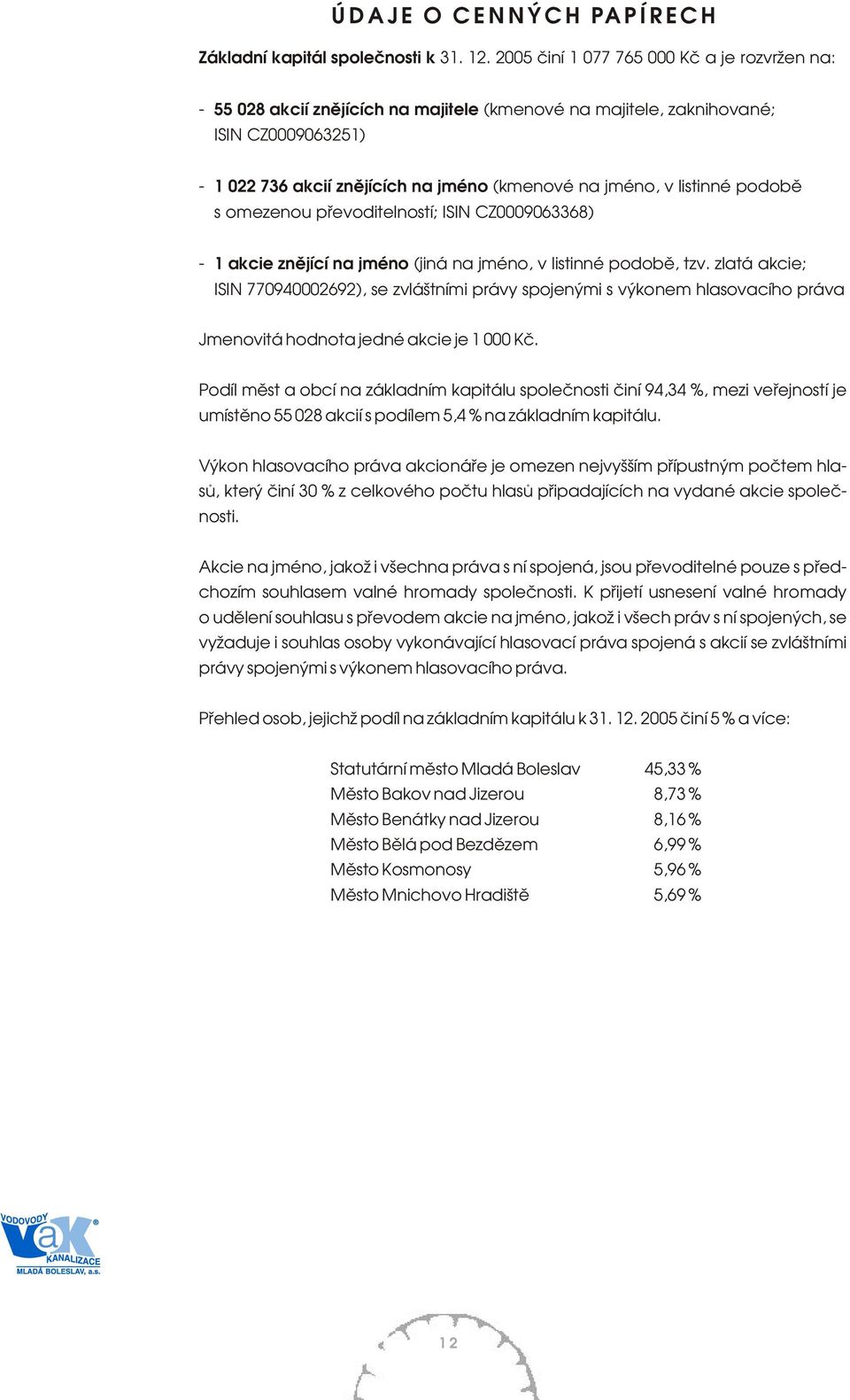 omezenou pøevoditelností; ISIN CZ963368) - 1 akcie znìjící na jméno (jiná na jméno, v listinné podobì, tzv.