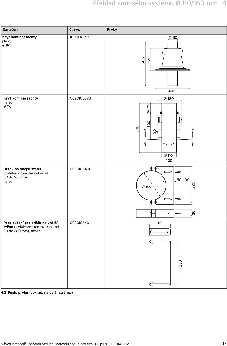 Držák na vnější stěnu (vzdálenost nastavtelná od 50 do 90 mm), nerez 0000600 59 50-90 30 5 Prodloužení pro držák na