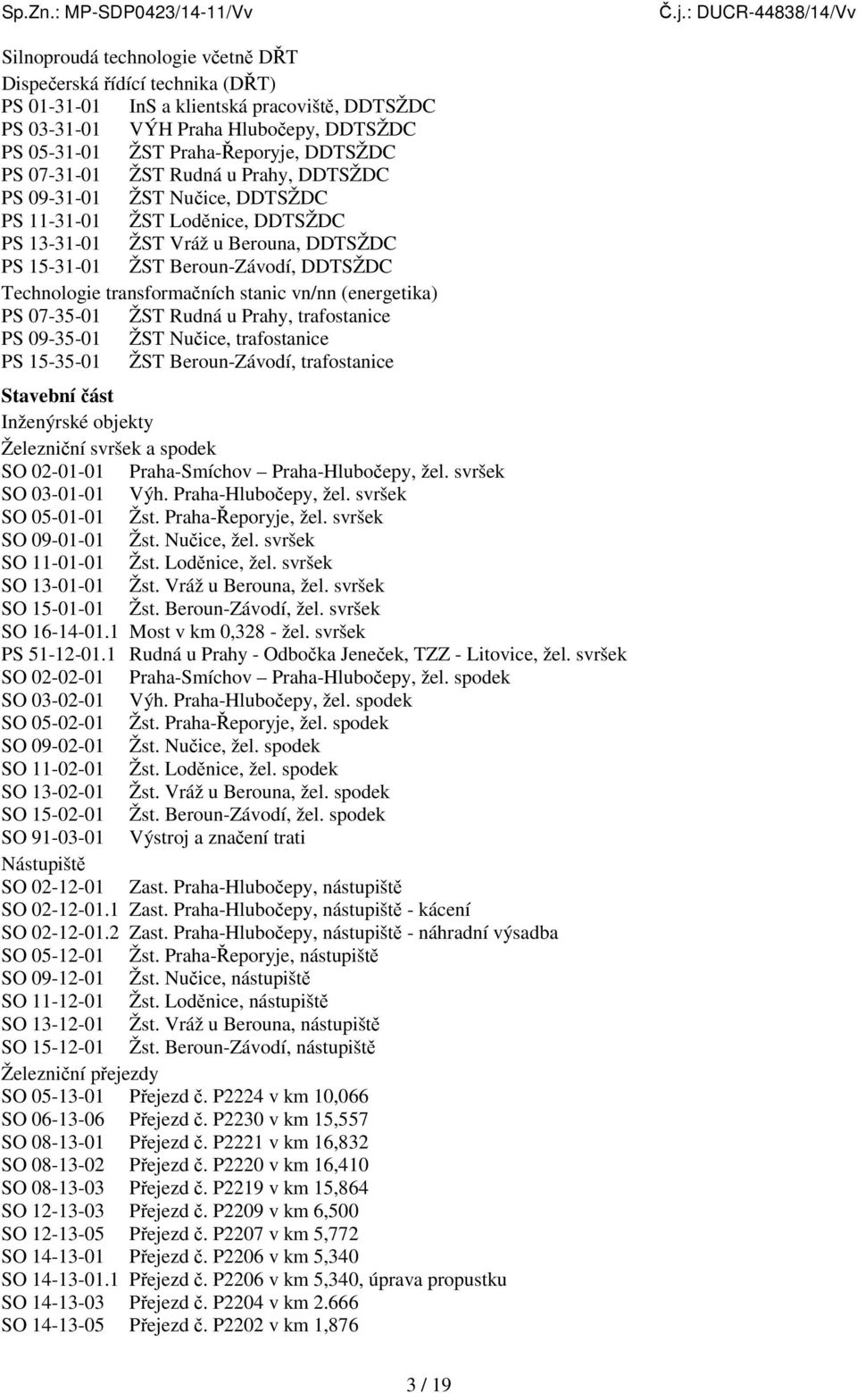 transformačních stanic vn/nn (energetika) PS 07-35-01 ŽST Rudná u Prahy, trafostanice PS 09-35-01 ŽST Nučice, trafostanice PS 15-35-01 ŽST Beroun-Závodí, trafostanice Stavební část Inženýrské objekty