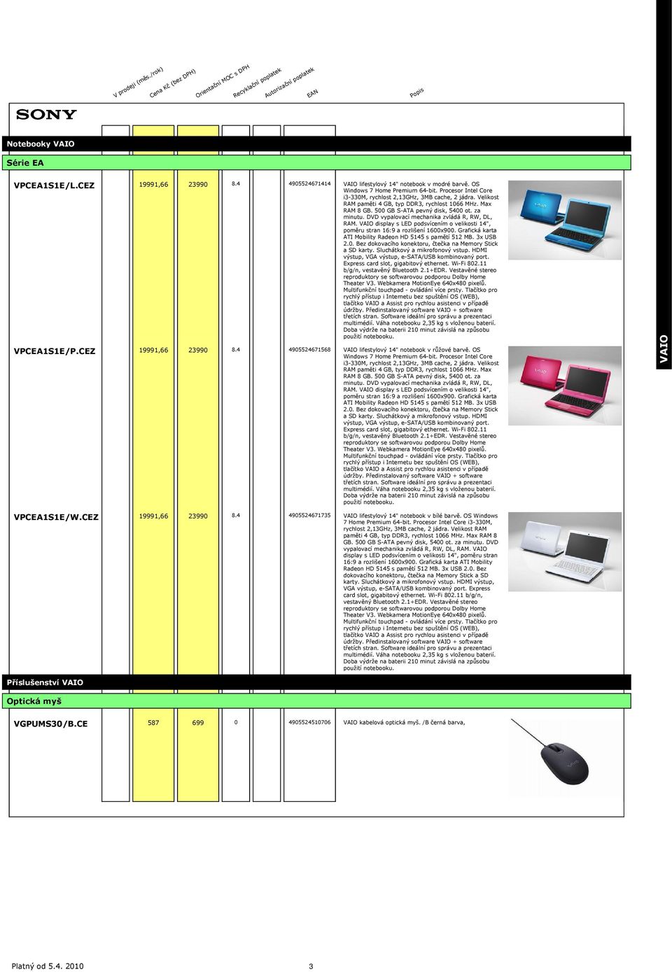 DVD vypalovací mechanika zvládá R, RW, DL, RAM. display s LED podsvícením o velikosti 14", poměru stran 16:9 a rozlišení 1600x900. Grafická karta ATI Mobility Radeon HD 5145 s pamětí 512 MB. 3x USB 2.