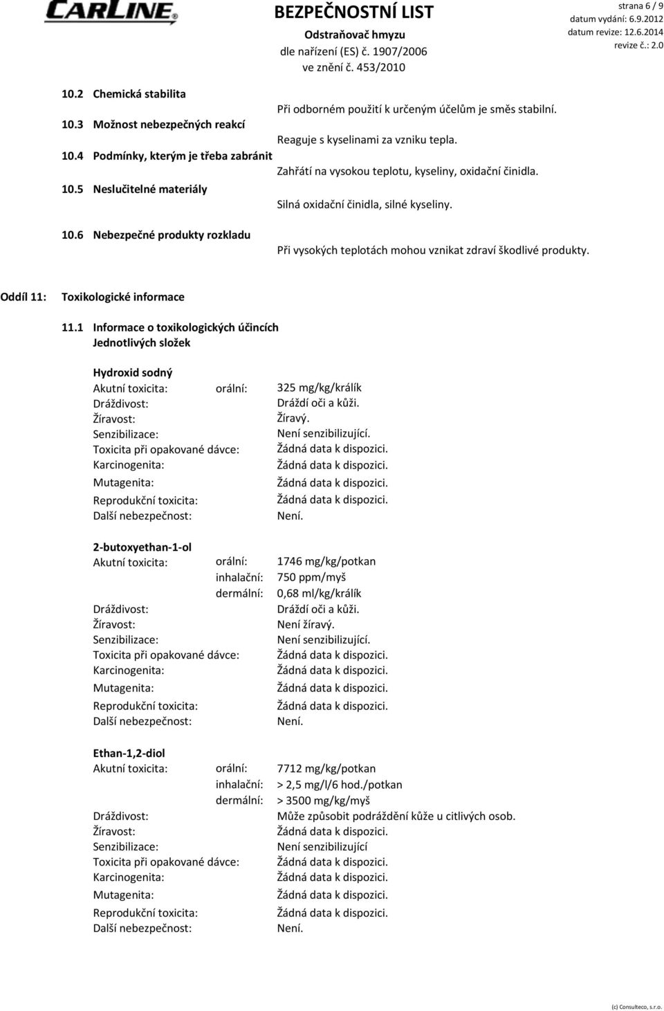 Oddíl 11: Toxikologické informace 11.