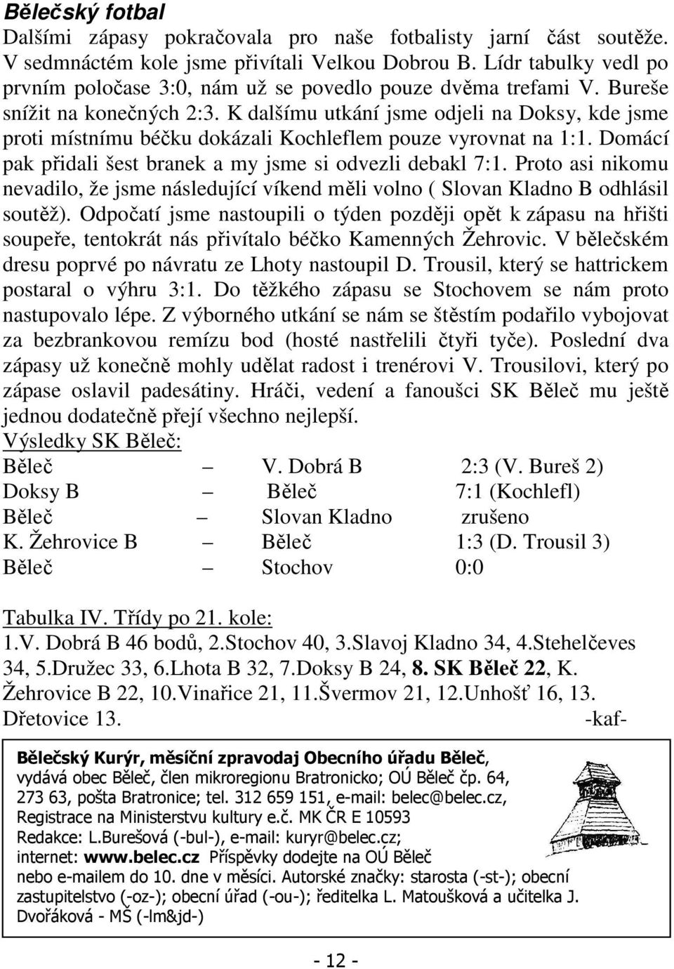 K dalšímu utkání jsme odjeli na Doksy, kde jsme proti místnímu béčku dokázali Kochleflem pouze vyrovnat na 1:1. Domácí pak přidali šest branek a my jsme si odvezli debakl 7:1.
