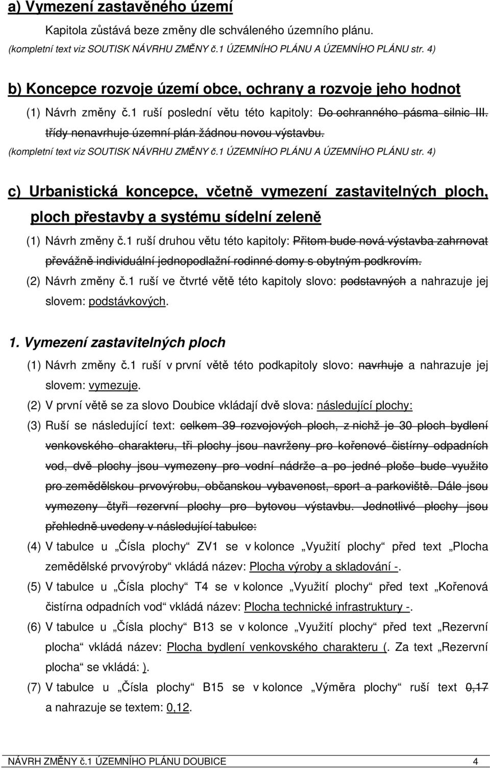 třídy nenavrhuje územní plán žádnou novou výstavbu. (kompletní text viz SOUTISK NÁVRHU ZMĚNY č.1 ÚZEMNÍHO PLÁNU A ÚZEMNÍHO PLÁNU str.