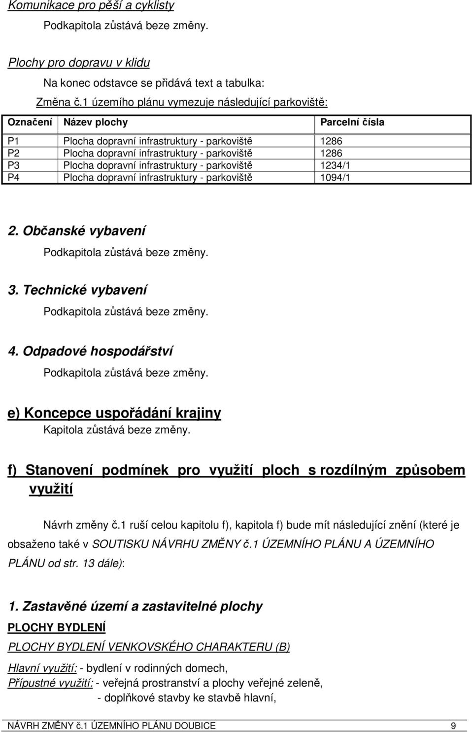 dopravní infrastruktury - parkoviště 1234/1 P4 Plocha dopravní infrastruktury - parkoviště 1094/1 2. Občanské vybavení Podkapitola zůstává beze změny. 3.