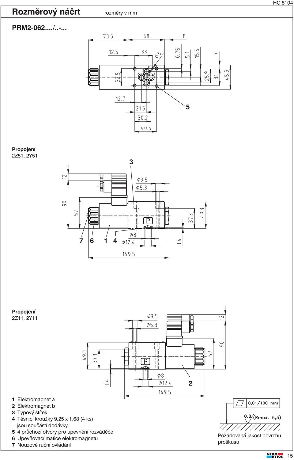 .. rozměry v mm HC 5104 5 Propojení Z51, Y51 7 6 1 4 Propojení Z11, Y11 1 Elektromagnet