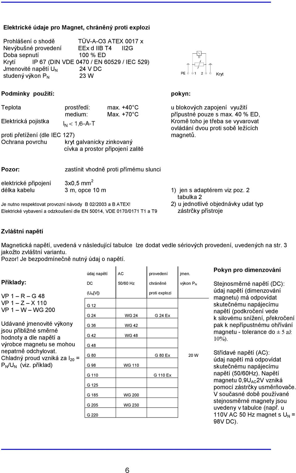 40 % ED, Elektrická pojistka Kromě toho je třeba se vyvarovat ovládání dvou proti sobě ležících proti přetížení (dle IEC 127) magnetů.