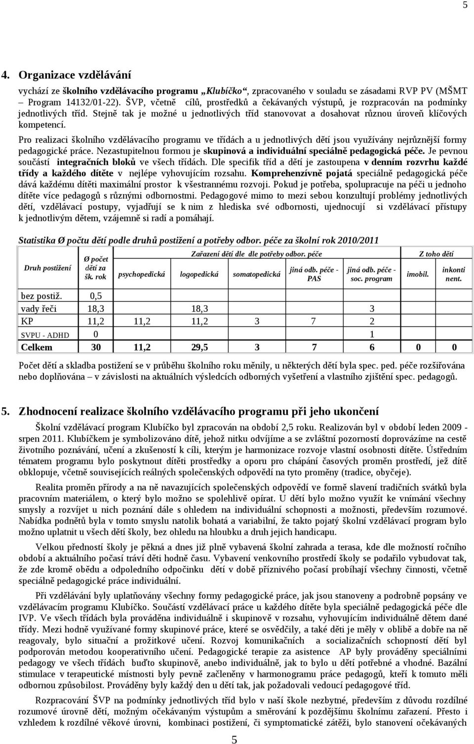 Pro realizaci školního vzdělávacího programu ve třídách a u jednotlivých dětí jsou využívány nejrůznější formy pedagogické práce.