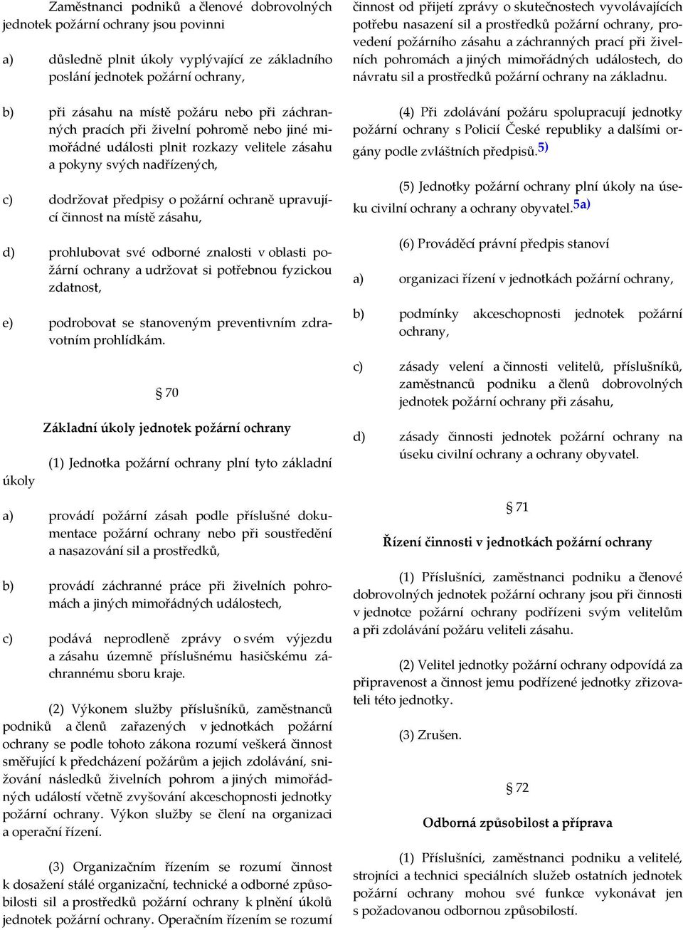 zásahu, d) prohlubovat své odborné znalosti v oblasti požární ochrany a udržovat si potřebnou fyzickou zdatnost, e) podrobovat se stanoveným preventivním zdravotním prohlídkám.