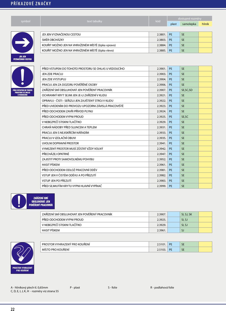 PE SE PRACUJ JEN ZA DOZORU POVĚŘĚNÉ OSOBY 2.3906. PE SE ZAŘÍZENÍ SMÍ OBSLUHOVAT JEN POVĚŘENÝ PRACOVNÍK 2.3907. PE SE,SC,SD OCHRANNÝ KRYT SEJMI JEN JE-LI ZAŘÍZENÍ V KLIDU 2.3921.