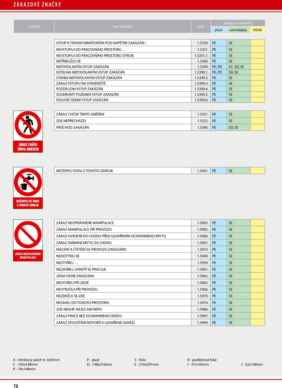 5399.2. PE SE ZÁKAZ VSTUPU NA STAVENIŠTĚ 1.5399.3. PE SE POZOR LOM VSTUP ZAKÁZÁN 1.5399.4. PE SE SOUKROMÝ POZEMEK VSTUP ZAKÁZÁN 1.5399.5. PE SE DOLOVÉ ÚZEMÍ VSTUP ZAKÁZÁN 1.5399.6.