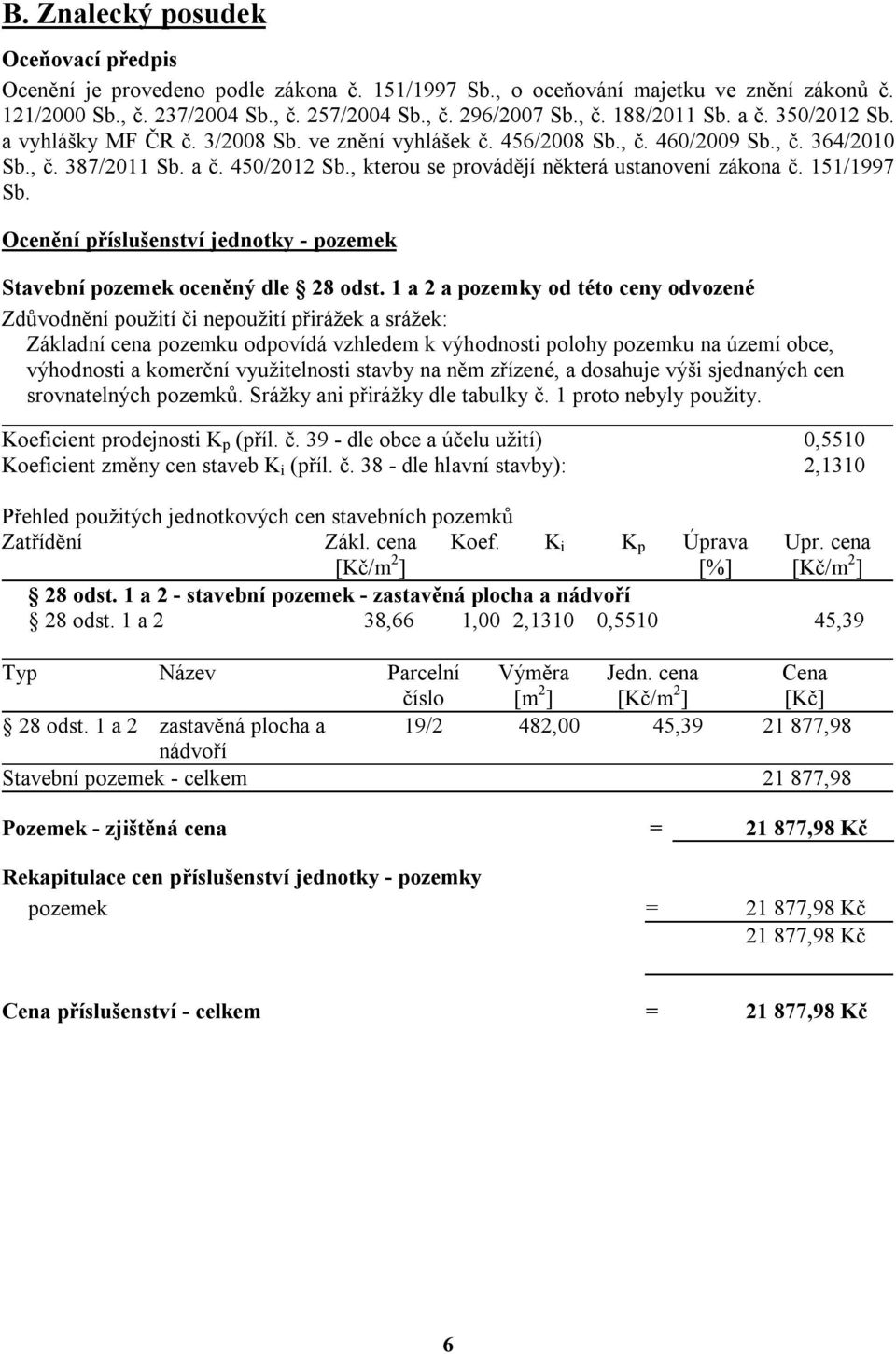 , kterou se provádějí některá ustanovení zákona č. 151/1997 Sb. Ocenění příslušenství jednotky - pozemek Stavební pozemek oceněný dle 28 odst.