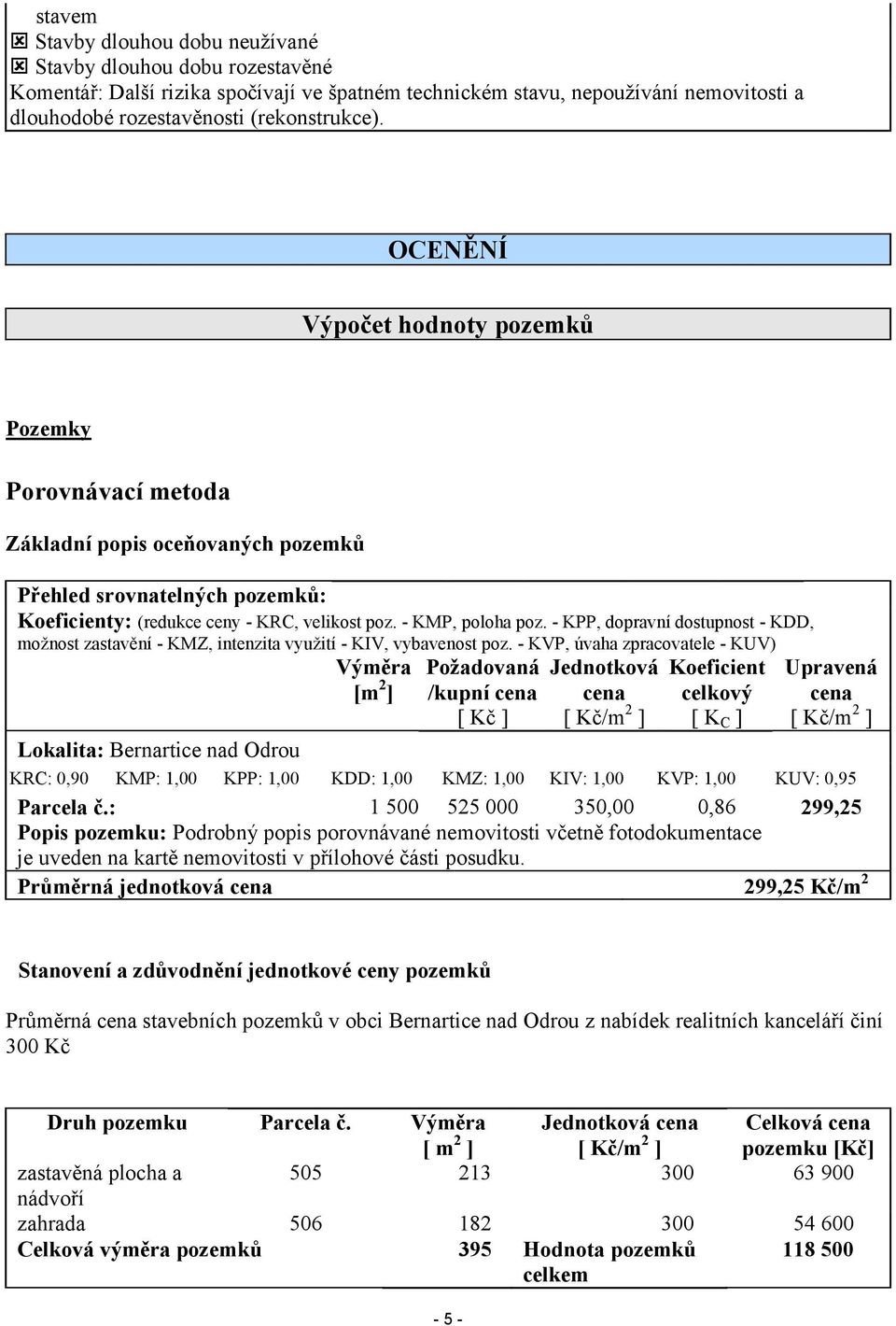 - KPP, dopravní dostupnost - KDD, možnost zastavění - KMZ, intenzita využití - KIV, vybavenost poz.