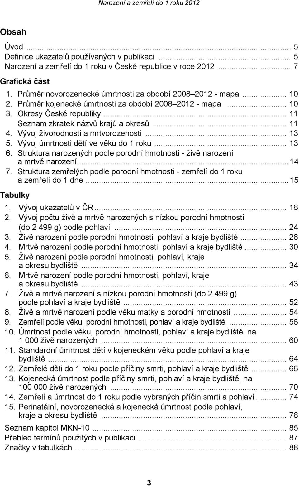 .. 11 4. Vývoj živorodnosti a mrtvorozenosti... 13 5. Vývoj úmrtnosti dětí ve věku do 1 roku... 13 6. Struktura narozených podle porodní hmotnosti - živě narození a mrtvě narození...14 7.